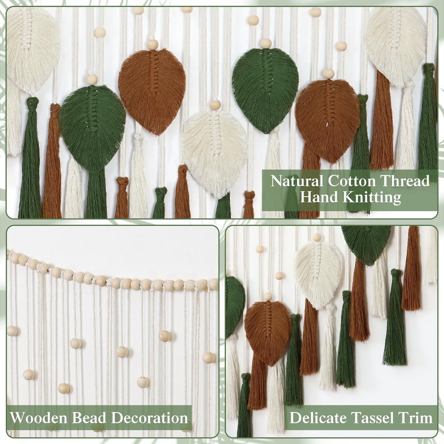 Dremisland Macrame Wall Hanging Large Boho Woven Tapestry Macrame Tassel Bead Art Cotton Rope Bohemian Wall Decor for Bedroom Living Room Apartment Backdrop