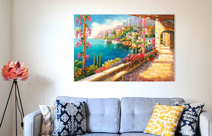 Seascape view of the Mediterranean Canvas Prints Framed Wall Art Poster Artwork Home Office Living Room Pictures Read to Hang 51 x 35cm (20 x 14 inches)