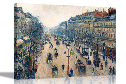 The Boulevard Montmartre at Night By Camille Pissarro Canvas Pictures Framed Prints Wall Art Home Office Work Framed Hanging Artwork Large 86 x 61cm (34 x 24 inches)