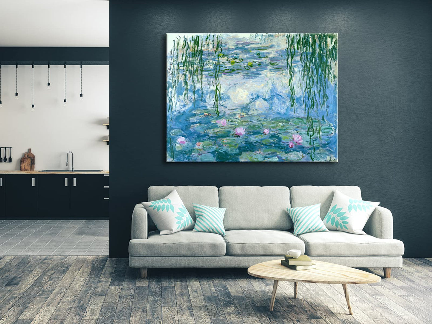 Wieco Art - Water Lilies by Claude Monet Oil Paintings Flowers Reproduction Giclee Canvas Prints Modern Landscape Artwork Picture Printed on Canvas Wall Art for Home Office Decorations