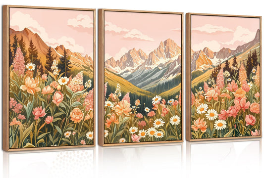 Framed Canvas Wall Art Prints, Set of 3 Mid Century Modern Wall Decor