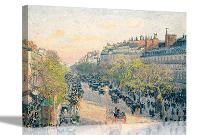 The Boulevard Montmartre at Night By Camille Pissarro Canvas Pictures Framed Prints Wall Art Home Office Work Framed Hanging Artwork Large 86 x 61cm (34 x 24 inches)