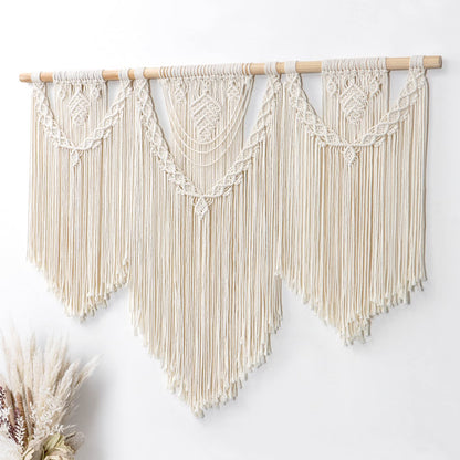 Dremisland Macrame Wall Hanging Large Boho Woven Tapestry Macrame Tassel Bead Art Cotton Rope Bohemian Wall Decor for Bedroom Living Room Apartment Backdrop