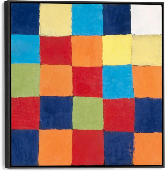 Large Colourful Abstract Framed Canvas - Paul Klee Wall Art - FFs2123 - XL - 100x100cm