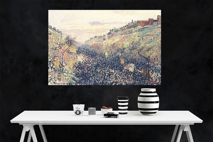 The Boulevard Montmartre at Night By Camille Pissarro Canvas Pictures Framed Prints Wall Art Home Office Work Framed Hanging Artwork Large 86 x 61cm (34 x 24 inches)