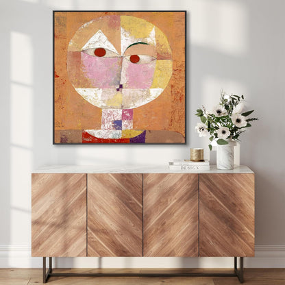 Burnt Orange Abstract Wall Art for Living Room - Paul Klee Framed Canvas - FFs2128 - XL - 100x100cm