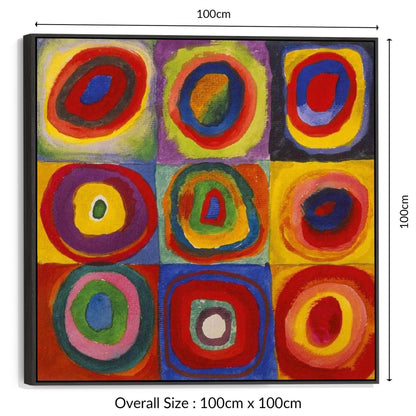 Wallfillers Large Abstract Wassily Kandinsky Wall Art Framed Canvas Print of Squares with Concentric Circles Painting (100cm x 100cm)