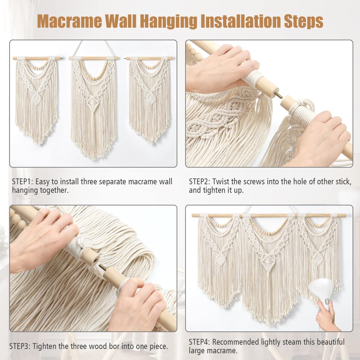 Dremisland Macrame Wall Hanging Large Boho Woven Tapestry Macrame Tassel Bead Art Cotton Rope Bohemian Wall Decor for Bedroom Living Room Apartment Backdrop