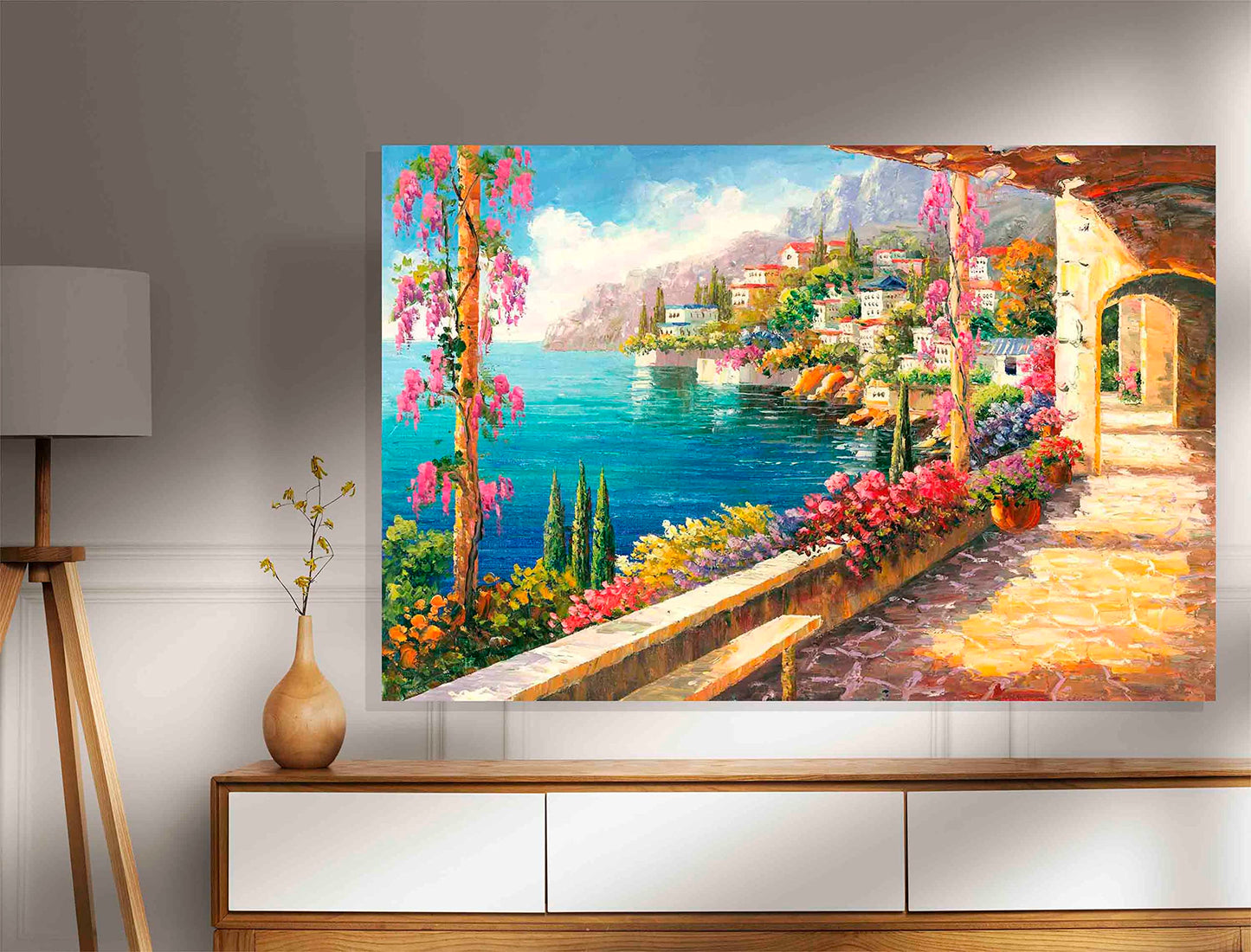 Seascape view of the Mediterranean Canvas Prints Framed Wall Art Poster Artwork Home Office Living Room Pictures Read to Hang 51 x 35cm (20 x 14 inches)