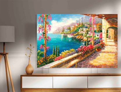 Seascape view of the Mediterranean Canvas Prints Framed Wall Art Poster Artwork Home Office Living Room Pictures Read to Hang 51 x 35cm (20 x 14 inches)