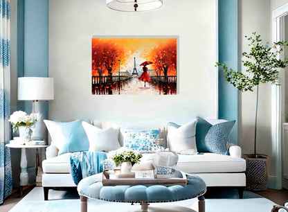 Calm Of The Rain in Paris Orange Large Abstract Canvas Wall Pictures