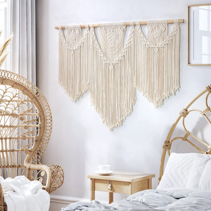Dremisland Macrame Wall Hanging Large Boho Woven Tapestry Macrame Tassel Bead Art Cotton Rope Bohemian Wall Decor for Bedroom Living Room Apartment Backdrop