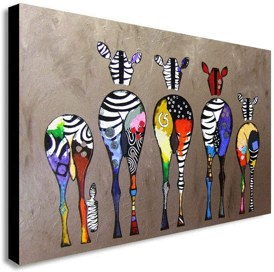 Fab Canvas Zebras Abstract Colourful - Canvas Wall Art Framed Print - 32x24 inches