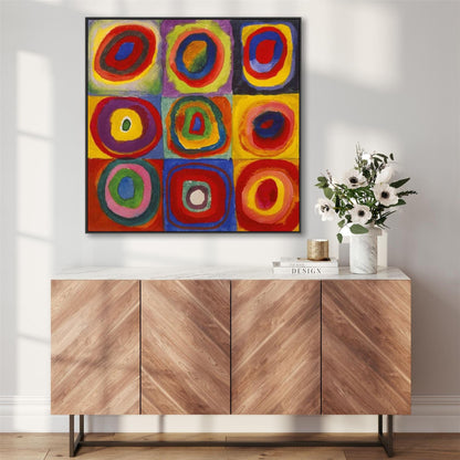 Wallfillers Large Abstract Wassily Kandinsky Wall Art Framed Canvas Print of Squares with Concentric Circles Painting (100cm x 100cm)