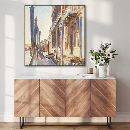 Wallfillers Large John Singer Sargeant Wall Art Framed Canvas Print of Famous Gondola Moorings Venice Painting (100cm x 100cm)