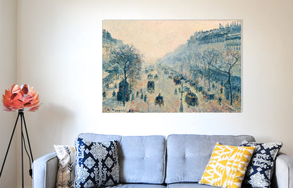 The Boulevard Montmartre at Night By Camille Pissarro Canvas Pictures Framed Prints Wall Art Home Office Work Framed Hanging Artwork Large 86 x 61cm (34 x 24 inches)