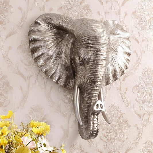 GUASDIE Animal Heads Wall Decor Resin Animals Sculptures Head Wall Hanging Elephant Statue Figurine for Wild Animal Lovers for Bathroom Living Room Bedroom Office