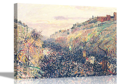 The Boulevard Montmartre at Night By Camille Pissarro Canvas Pictures Framed Prints Wall Art Home Office Work Framed Hanging Artwork Large 86 x 61cm (34 x 24 inches)