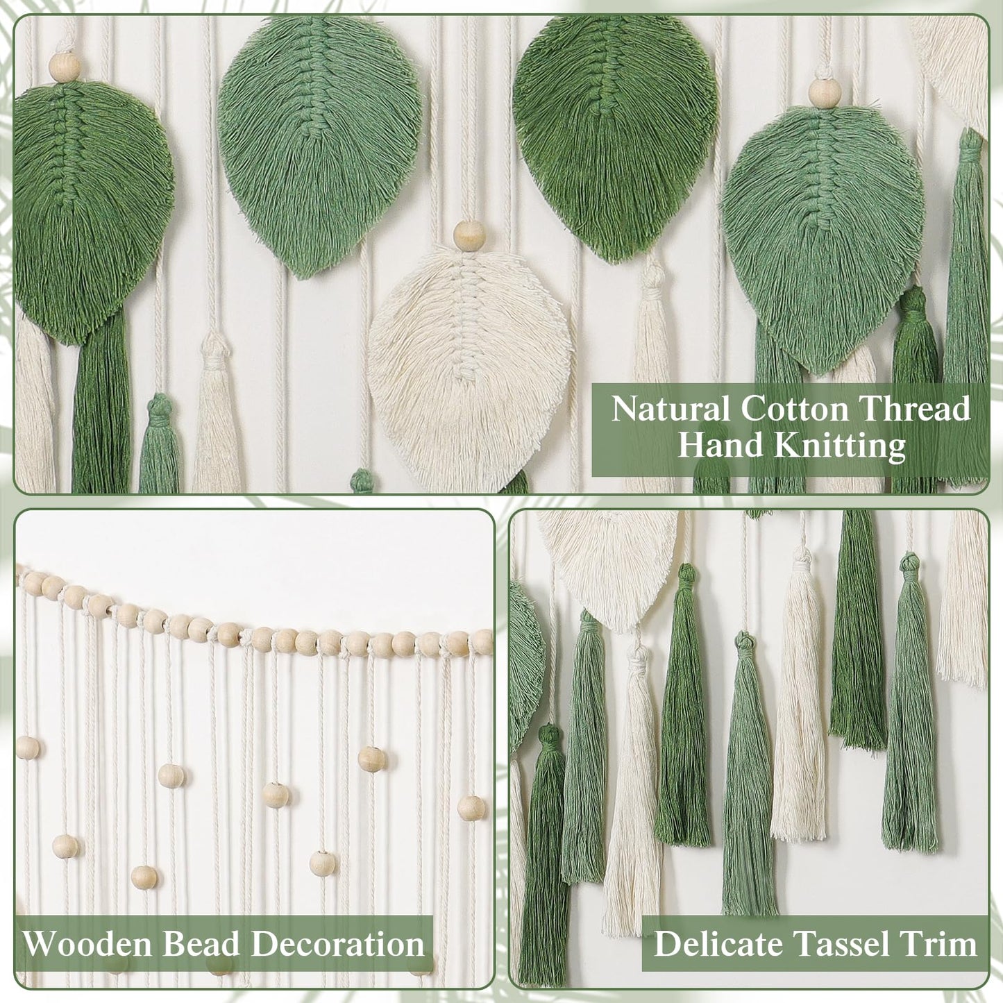 Dremisland Macrame Wall Hanging Large Boho Woven Tapestry Macrame Tassel Bead Art Cotton Rope Bohemian Wall Decor for Bedroom Living Room Apartment Backdrop