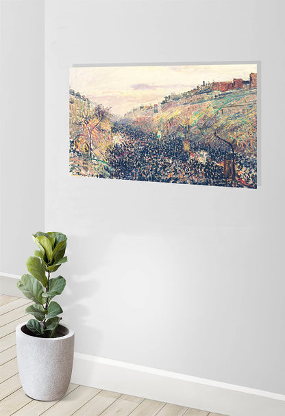 The Boulevard Montmartre at Night By Camille Pissarro Canvas Pictures Framed Prints Wall Art Home Office Work Framed Hanging Artwork Large 86 x 61cm (34 x 24 inches)