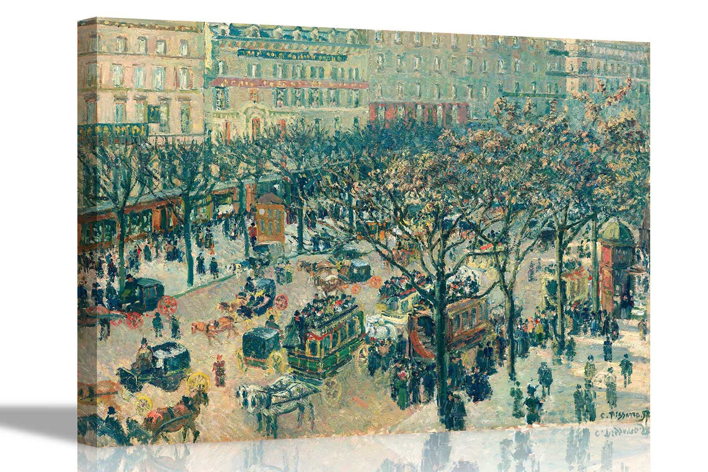 The Boulevard Montmartre at Night By Camille Pissarro Canvas Pictures Framed Prints Wall Art Home Office Work Framed Hanging Artwork Large 86 x 61cm (34 x 24 inches)