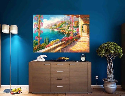 Seascape view of the Mediterranean Canvas Prints Framed Wall Art Poster Artwork Home Office Living Room Pictures Read to Hang 51 x 35cm (20 x 14 inches)