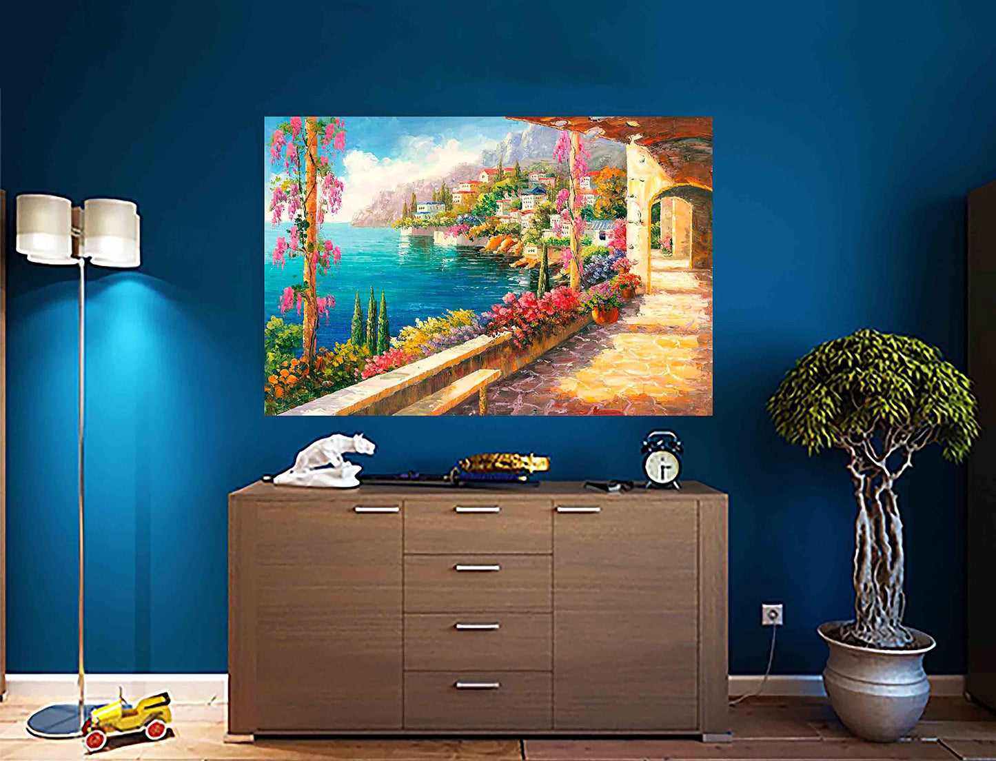 Seascape view of the Mediterranean Canvas Prints Framed Wall Art Poster Artwork Home Office Living Room Pictures Read to Hang 51 x 35cm (20 x 14 inches)