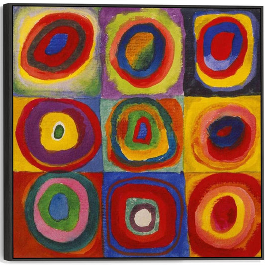 Wallfillers Large Abstract Wassily Kandinsky Wall Art Framed Canvas Print of Squares with Concentric Circles Painting (100cm x 100cm)