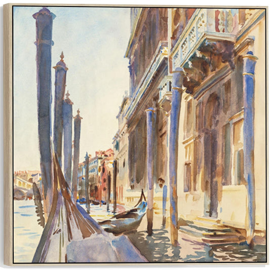 Wallfillers Large John Singer Sargeant Wall Art Framed Canvas Print of Famous Gondola Moorings Venice Painting (100cm x 100cm)