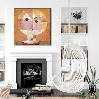 Burnt Orange Abstract Wall Art for Living Room - Paul Klee Framed Canvas - FFs2128 - XL - 100x100cm