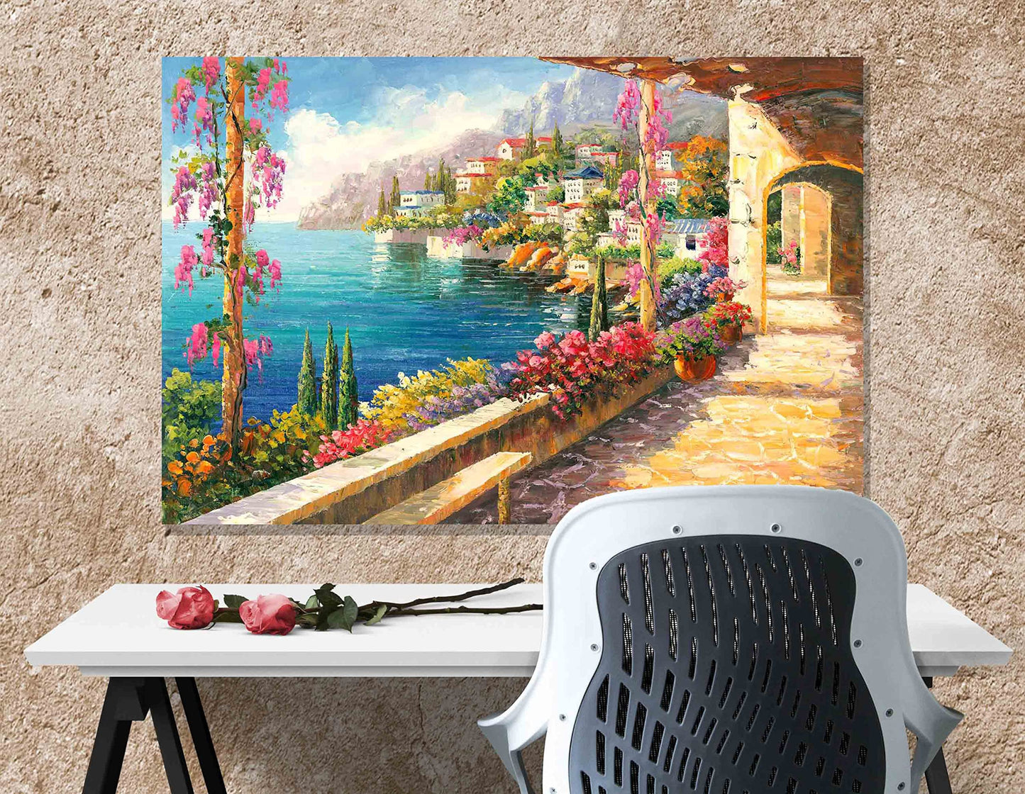 Seascape view of the Mediterranean Canvas Prints Framed Wall Art Poster Artwork Home Office Living Room Pictures Read to Hang 51 x 35cm (20 x 14 inches)