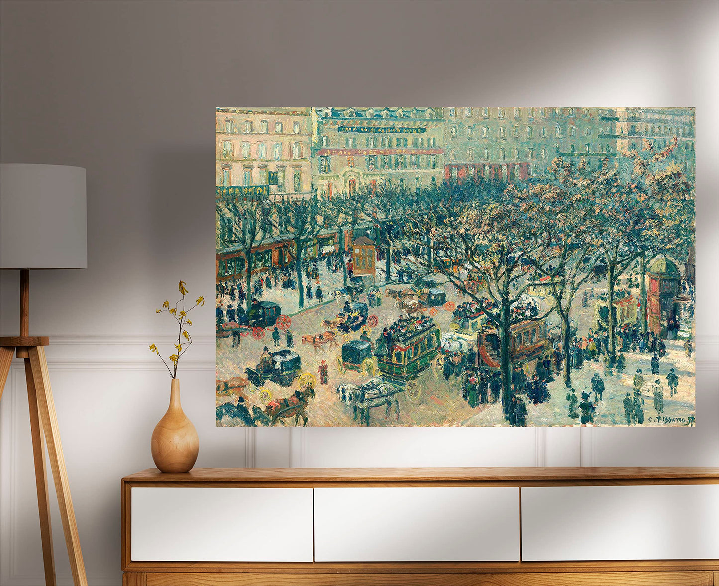 The Boulevard Montmartre at Night By Camille Pissarro Canvas Pictures Framed Prints Wall Art Home Office Work Framed Hanging Artwork Large 86 x 61cm (34 x 24 inches)