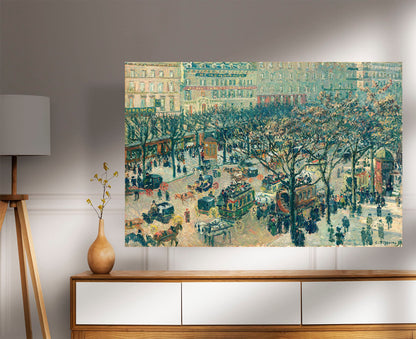 The Boulevard Montmartre at Night By Camille Pissarro Canvas Pictures Framed Prints Wall Art Home Office Work Framed Hanging Artwork Large 86 x 61cm (34 x 24 inches)