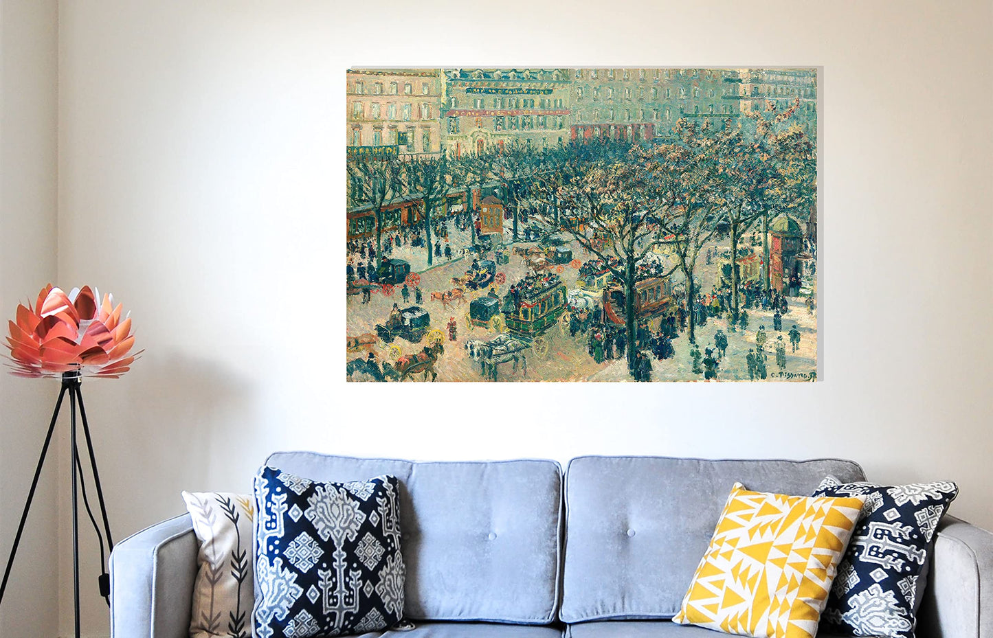 The Boulevard Montmartre at Night By Camille Pissarro Canvas Pictures Framed Prints Wall Art Home Office Work Framed Hanging Artwork Large 86 x 61cm (34 x 24 inches)