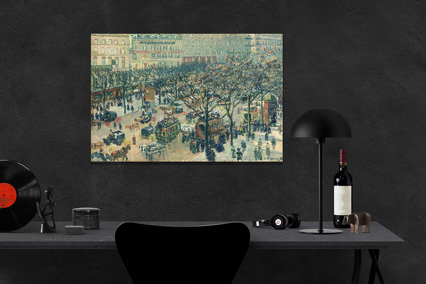 The Boulevard Montmartre at Night By Camille Pissarro Canvas Pictures Framed Prints Wall Art Home Office Work Framed Hanging Artwork Large 86 x 61cm (34 x 24 inches)