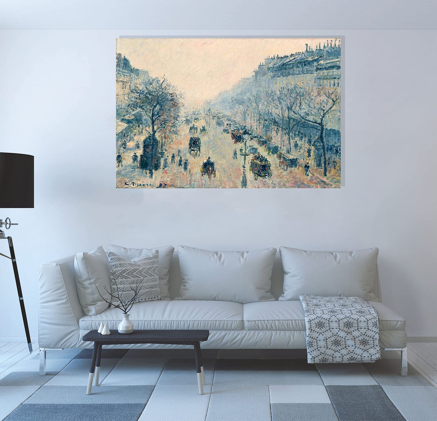 The Boulevard Montmartre at Night By Camille Pissarro Canvas Pictures Framed Prints Wall Art Home Office Work Framed Hanging Artwork Large 86 x 61cm (34 x 24 inches)