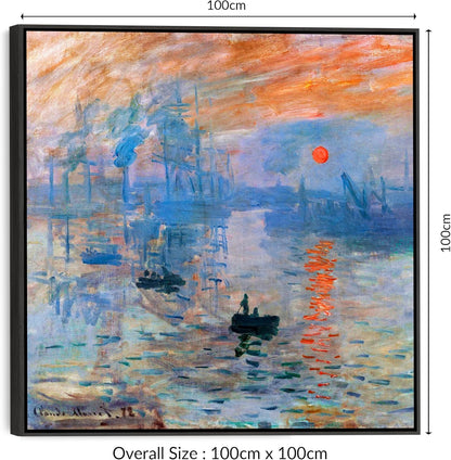 Claude Monet Framed Canvas Wall Art Print - Sunrise - 100cm x 100cm Artwork