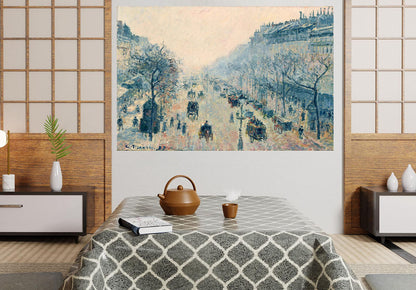 The Boulevard Montmartre at Night By Camille Pissarro Canvas Pictures Framed Prints Wall Art Home Office Work Framed Hanging Artwork Large 86 x 61cm (34 x 24 inches)