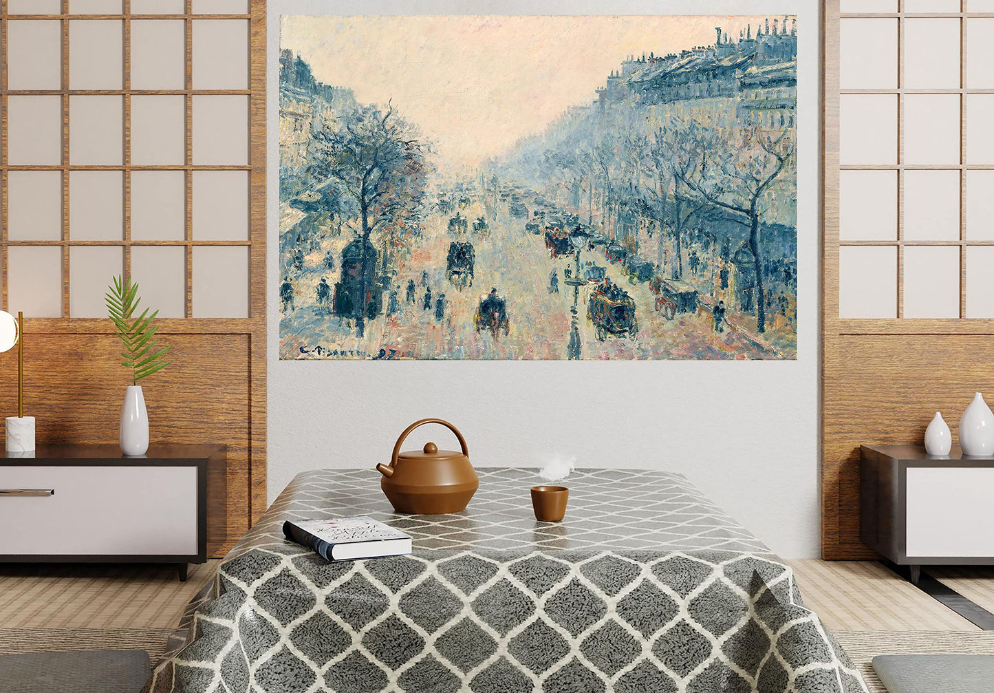 The Boulevard Montmartre at Night By Camille Pissarro Canvas Pictures Framed Prints Wall Art Home Office Work Framed Hanging Artwork Large 86 x 61cm (34 x 24 inches)