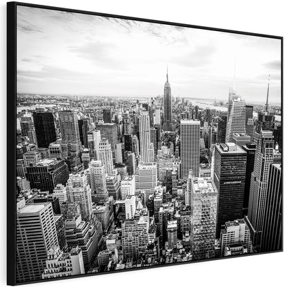 New York Skyline Framed Canvas Wall Art - Black White Picture - FF2104 - XXL - 123cm x 82cm
