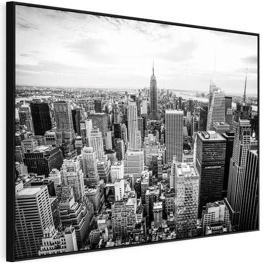 New York Skyline Framed Canvas Wall Art - Black White Picture - FF2104 - XXL - 123cm x 82cm