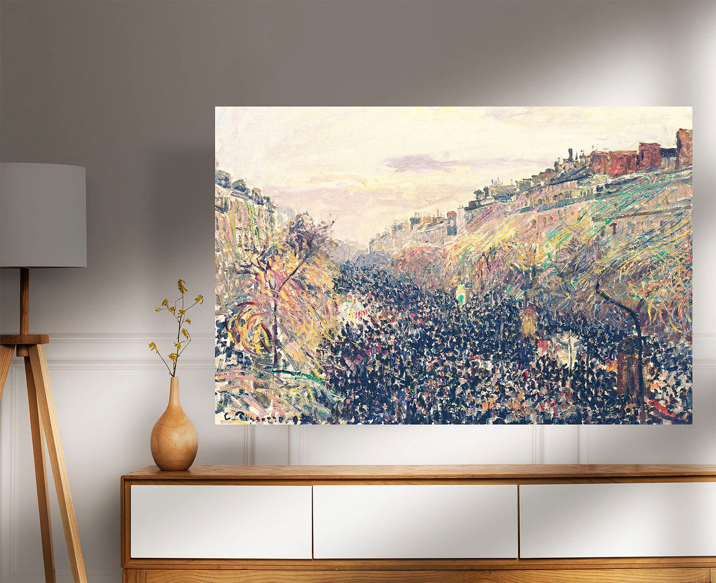 The Boulevard Montmartre at Night By Camille Pissarro Canvas Pictures Framed Prints Wall Art Home Office Work Framed Hanging Artwork Large 86 x 61cm (34 x 24 inches)