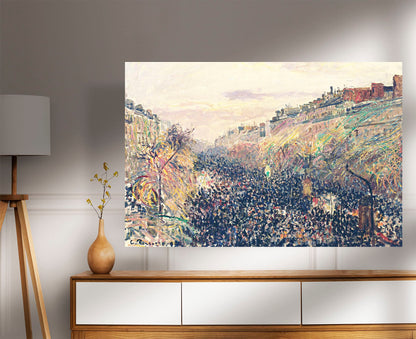 The Boulevard Montmartre at Night By Camille Pissarro Canvas Pictures Framed Prints Wall Art Home Office Work Framed Hanging Artwork Large 86 x 61cm (34 x 24 inches)