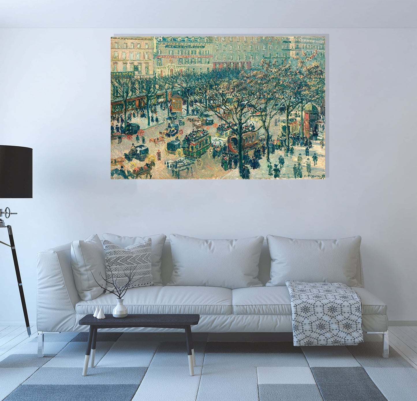 The Boulevard Montmartre at Night By Camille Pissarro Canvas Pictures Framed Prints Wall Art Home Office Work Framed Hanging Artwork Large 86 x 61cm (34 x 24 inches)