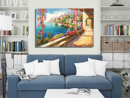 Seascape view of the Mediterranean Canvas Prints Framed Wall Art Poster Artwork Home Office Living Room Pictures Read to Hang 51 x 35cm (20 x 14 inches)