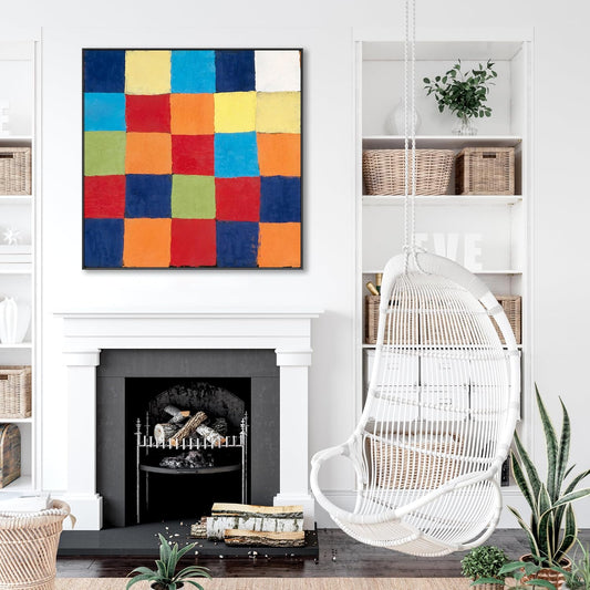 Large Colourful Abstract Framed Canvas - Paul Klee Wall Art - FFs2123 - XL - 100x100cm