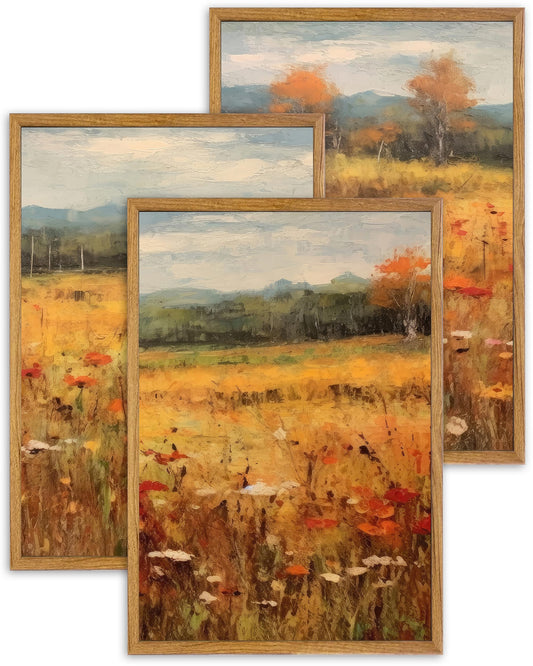 UPWOIGH Large Wall Art Set of 3, 16x24in (40x60CM) Framed Neutral Landscape Prints, Vintage Tree Poster Decor for Living Room, Bedroom, Office, Farmhouse Aesthetic, Cotton Canvas Gift Wall Décor