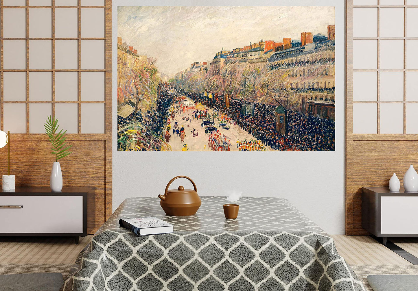 The Boulevard Montmartre at Night By Camille Pissarro Canvas Pictures Framed Prints Wall Art Home Office Work Framed Hanging Artwork Large 86 x 61cm (34 x 24 inches)