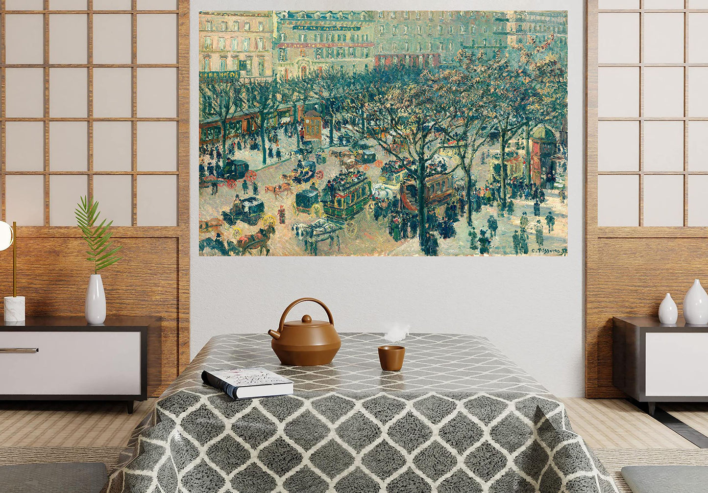 The Boulevard Montmartre at Night By Camille Pissarro Canvas Pictures Framed Prints Wall Art Home Office Work Framed Hanging Artwork Large 86 x 61cm (34 x 24 inches)