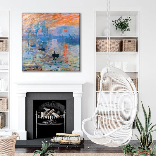 Claude Monet Framed Canvas Wall Art Print - Sunrise - 100cm x 100cm Artwork